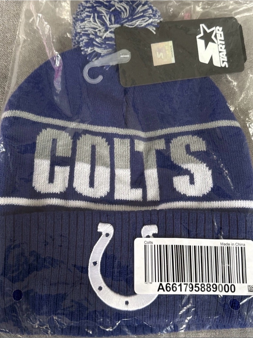 STARTER Colts Knit Pom Beanie - Navy & White